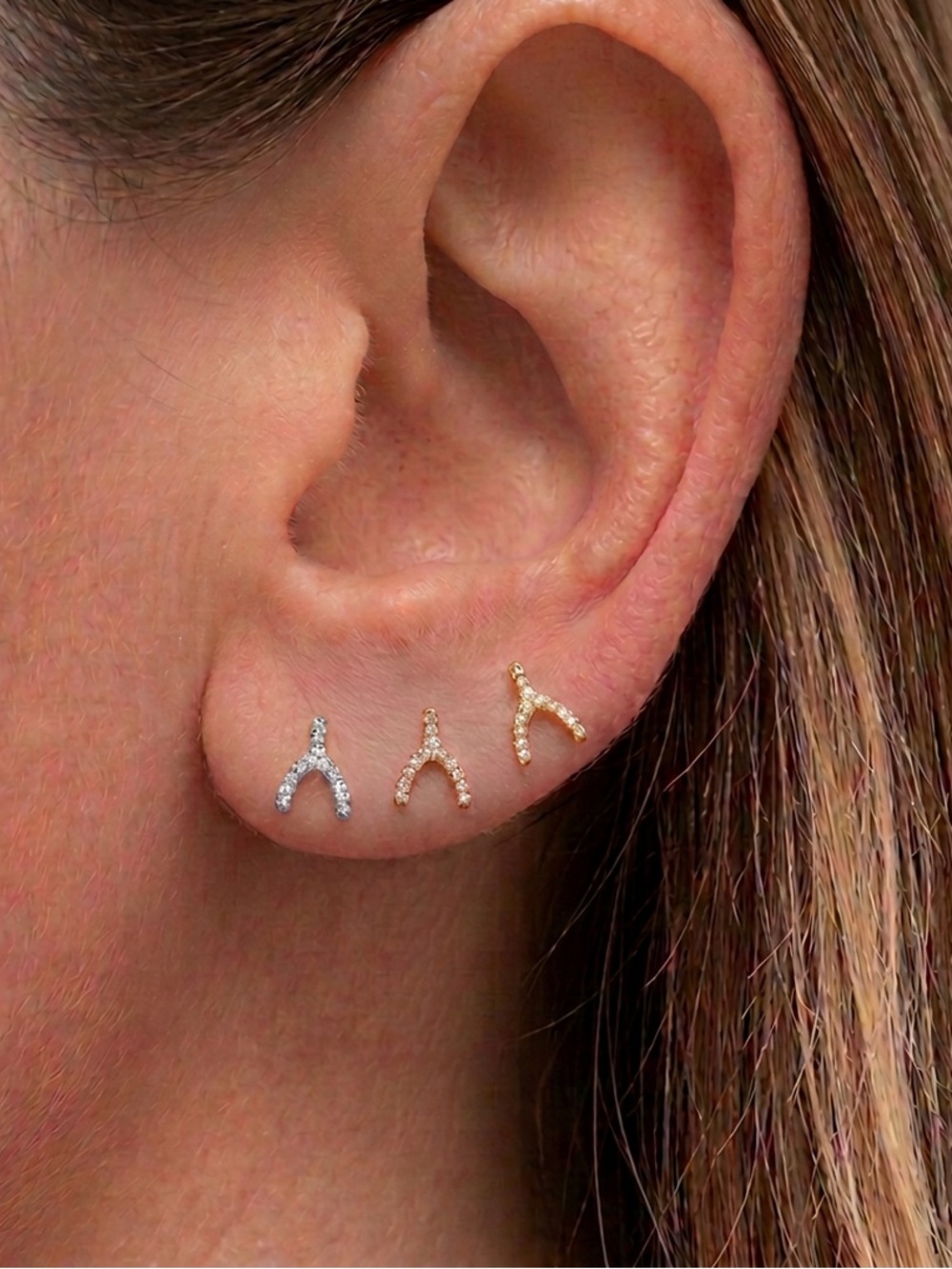 14k Real Gold x Diamond Wishbone Stud Earrings | Fine Jewelry Stylist Curated